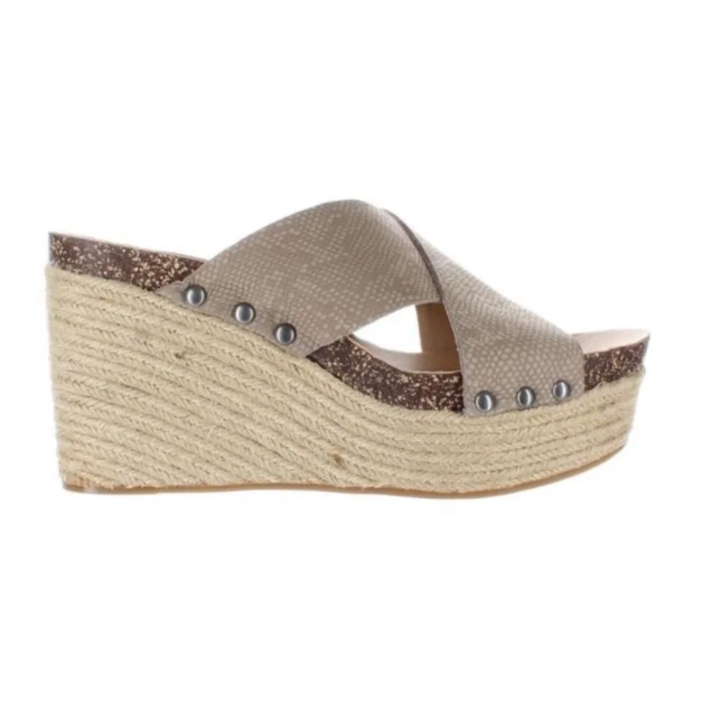 Lucky Brand Women's Neeka Wedge Espadrille Cork Tan Leather Slip On 7.5
